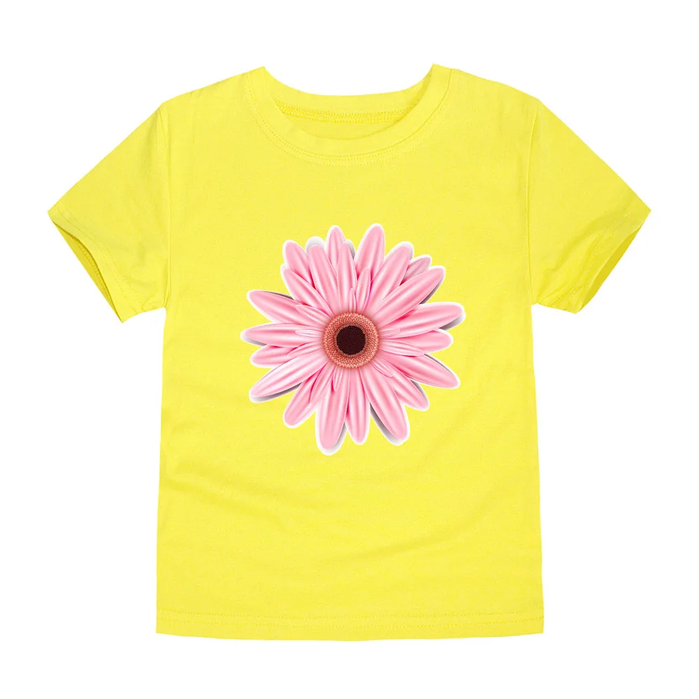 Летние хлопковые футболки с короткими рукавами и цветочным принтом для маленьких девочек, Детская футболка с ромашками, детская одежда, футболки, топы