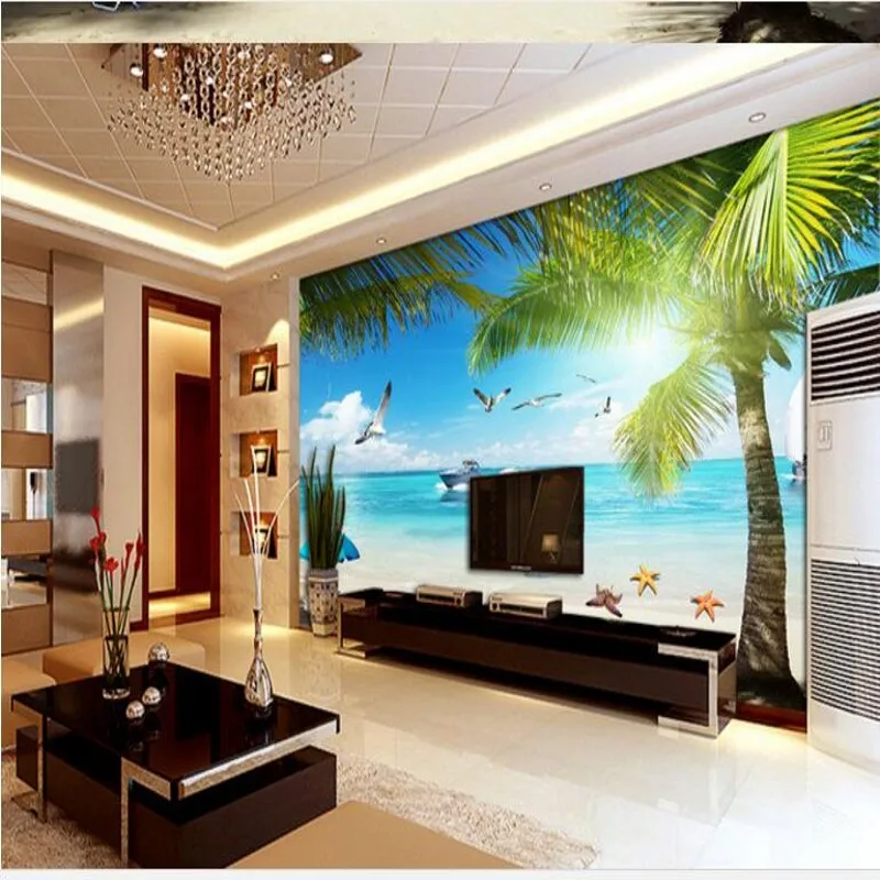 Wellyu пользовательские большие фрески пляж море кокосовый лодка Чайка ТВ Фон