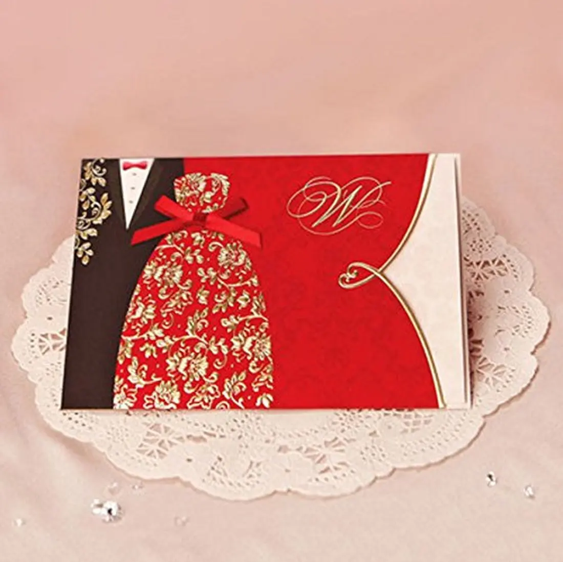  20pcs Traditional Chinese Style Red Wedding Invitations Cards with Envelopes Black & Red Tuxedo & D - 32989764328