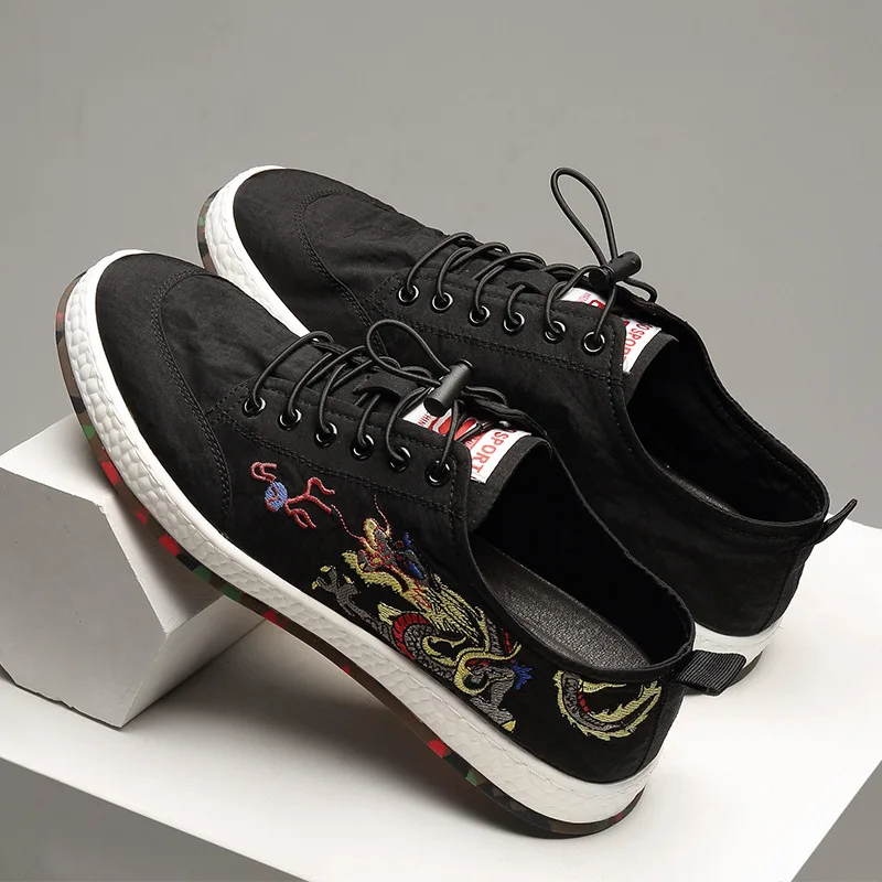 Explosões Sapatos Tênis Quente Da Ocasional Calçados Bordados Homens Tendência Belos Esportivos Moda Respirável black Lona Dos Red De wwSr8p