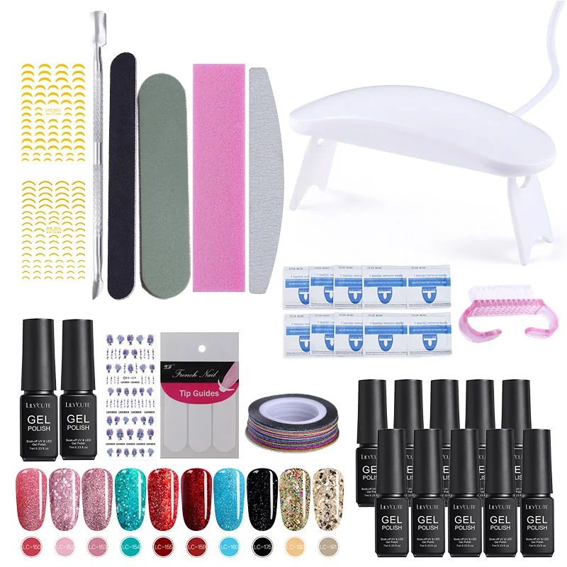 

LILYCUTE Gel Polish Set With LED UV Lamp Dryer Nail Gel Polish Kit Soak Off UV Gel Nail Tools Set Color Gel Polish For Nails