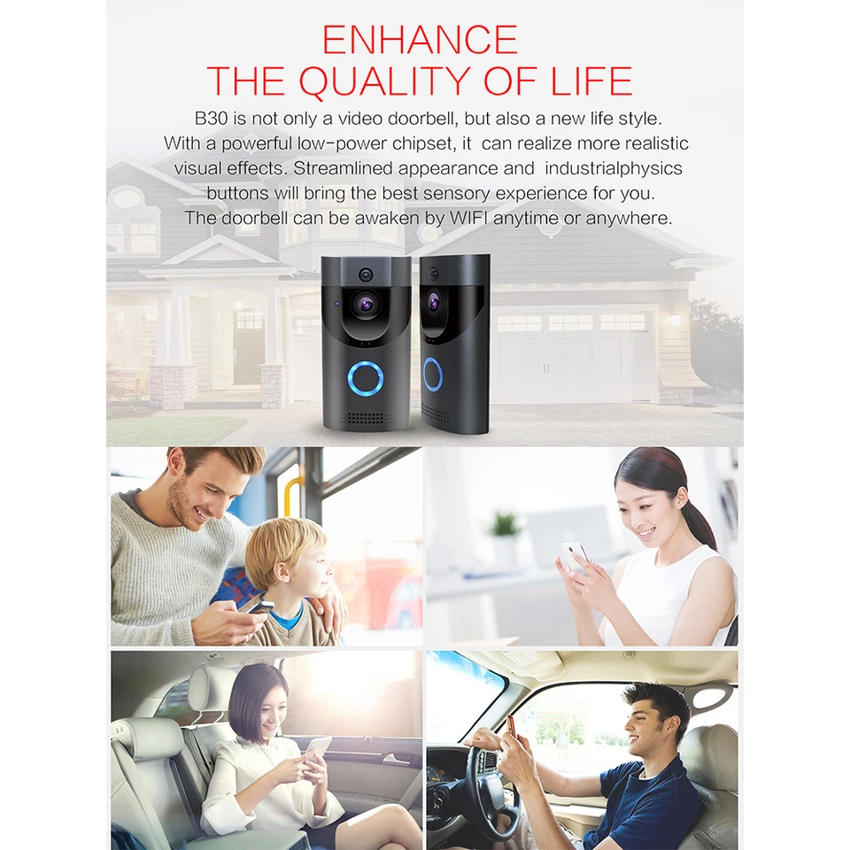 Video Doorbell Home Security Device Videodoorbell Homesecurity B30 Wireless Wifi Phone Bell Remote Vid Video Doorbell Wireless Video Doorbell Wifi Doorbell