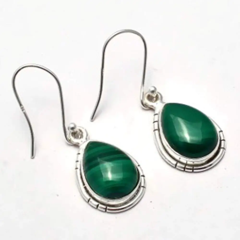 

Genuine Malachite 925 Sterling Silver Earrings, 34 mm, 2SE0218