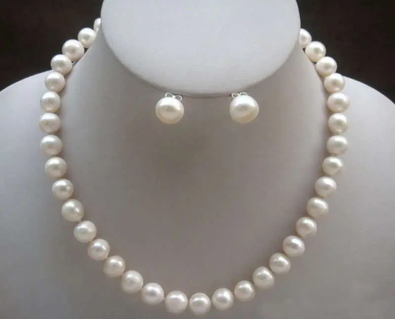 

Free Shipping 8-9mm Real Natural White Akoya Cultured Pearl Necklace earring 18"