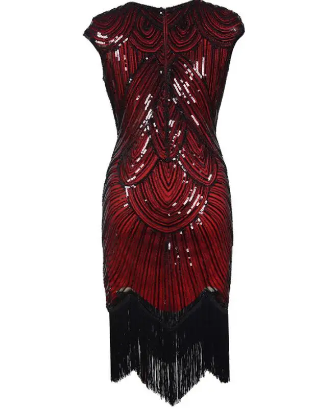 Цельные женские платья с блестками 1920 s, Украшенные бусинами, с бахромой, отличное платье Гэтсби, коктейльное красное, королевское, синее, серебряное, черное - Цвет: as picture