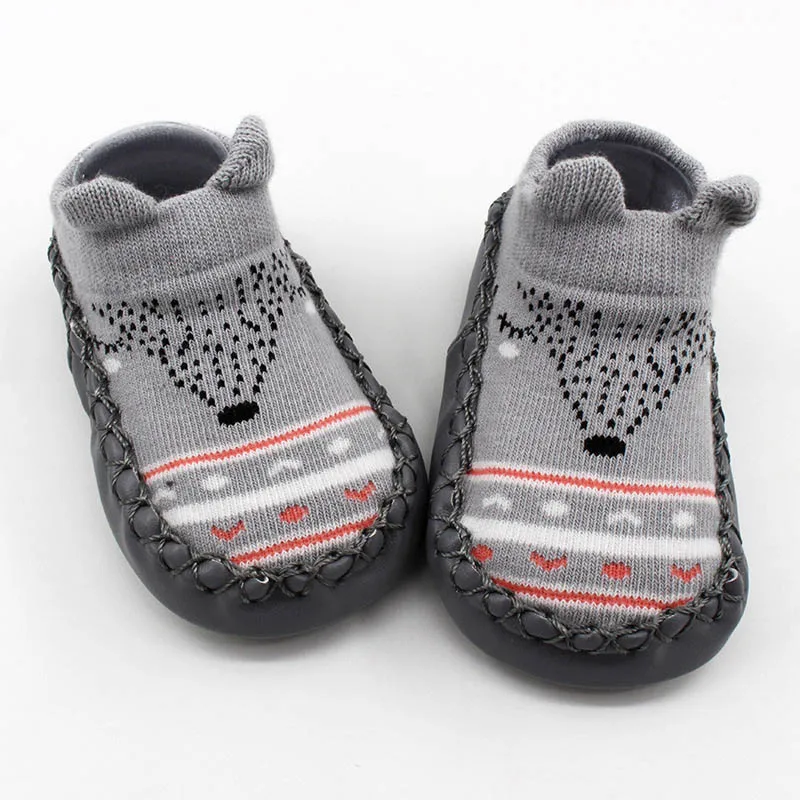 grey Детские носки с героями мультфильмов; нескользящие носки из искусственной кожи и чесаного хлопка для малышей; теплые махровые носки для дома для детей 0-3 лет; NBB0339 - Цвет: grey