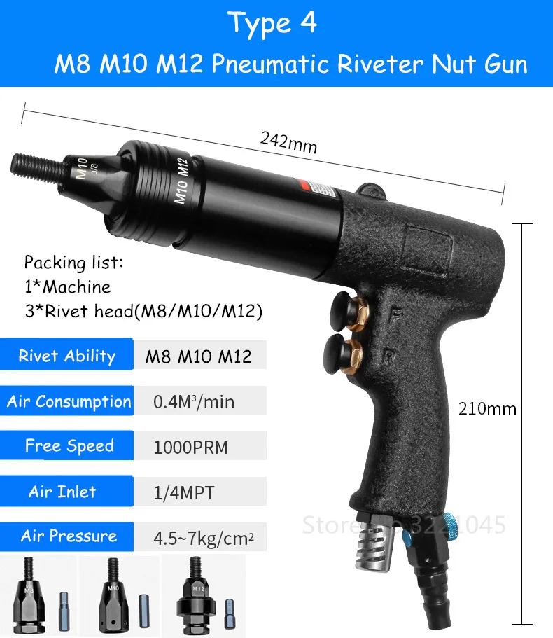 M3/M4/M5/M6/M8/M10/M12 Пневматические заклепочники гайка пневматическое ружьё пневматический клепальный молоток тянуть гайка Автоматическая Air