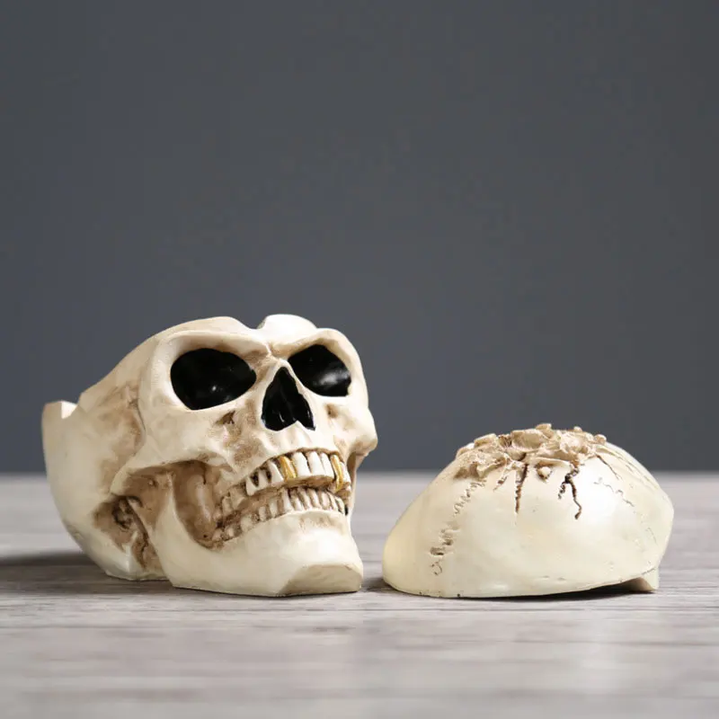 Skeleton Smoking Ashtray Statue Halloween Home Desk Decoration Horror Resin Skull Cigarette Ash Tray Portable Men Gift