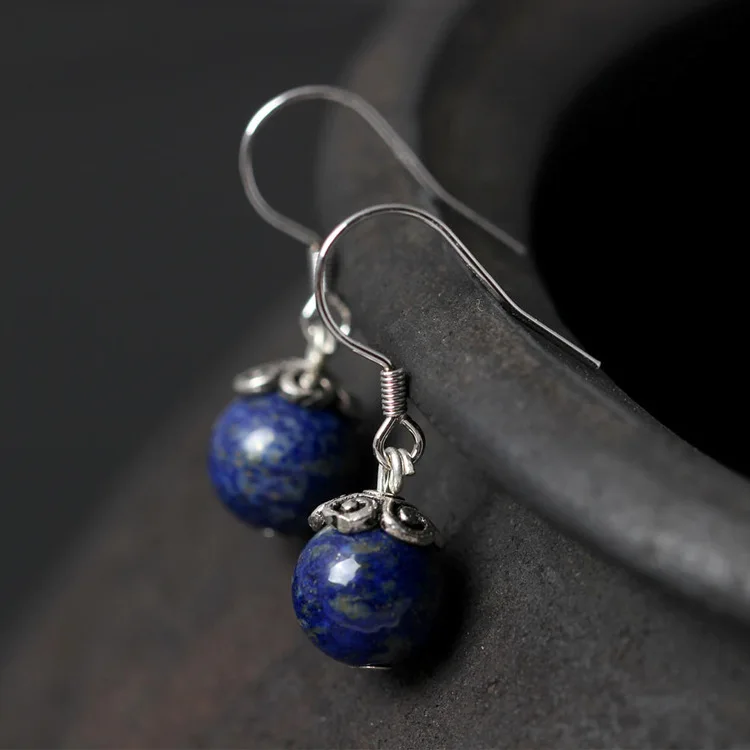 Flyleaf 925 Sterling Silver Lapis Lazuli Bead Drop Earrings For Women Fashion Lady Gift Prevent Allergy Sterling-silver-jewelry Flyleaf 925 Sterling Silver Lapis Lazuli Bead Drop Earrings For Women Fashion Lady Gift Prevent Allergy Sterling-silver-jewelry