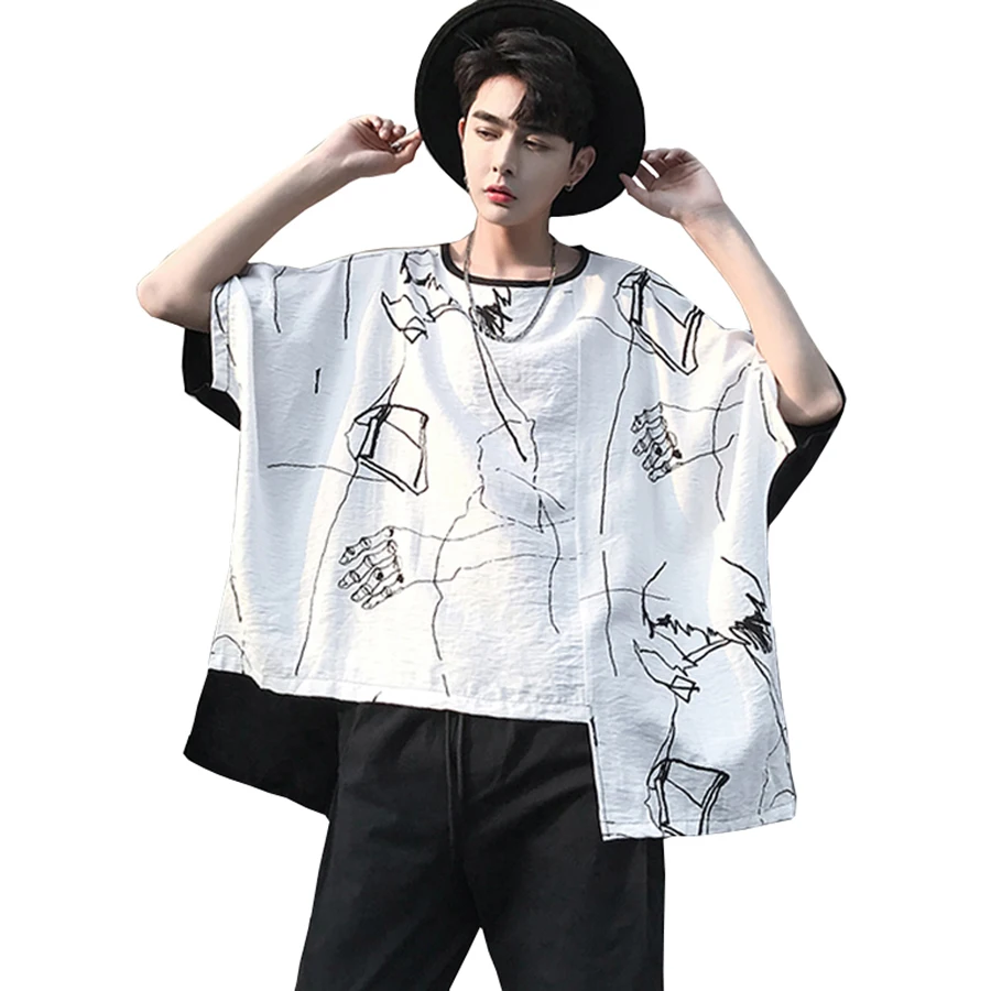 

Skateboard Oversize Tshirt Men Hiphop Fashion Drop Shoulder Graffiti Painting Swag t-Shirt Harajuku Rap Rock Mens Tee Shirts