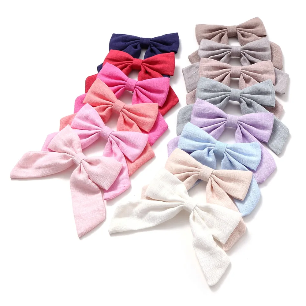 14pcs/lot Cotton And Linen Bow Baby Hair Clip For School Girls Hair Pin