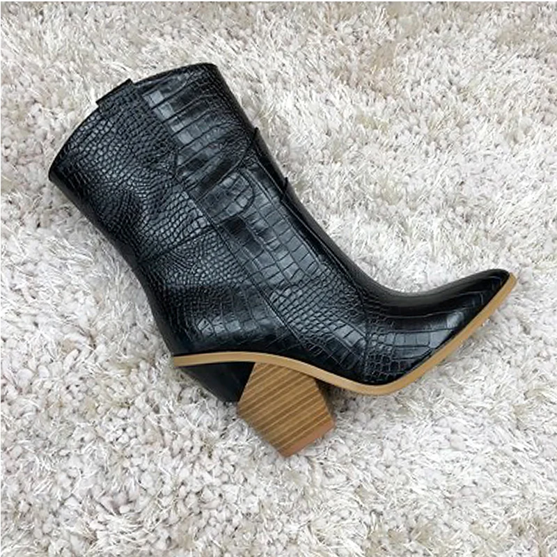 Fanyuan/ г.; Черные полусапожки на высоком каблуке в стиле ретро; большие размеры 46; женская обувь без застежки; ковбойские ботинки; женская обувь