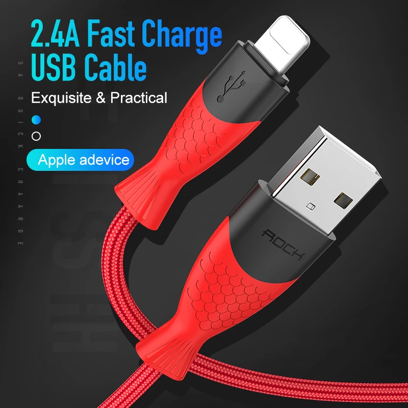روك 2.4A كابل يو اس بي ل فون 7 8 6 5 6 s S زائد X XS ماكس XR سريع شحن المحمول الهاتف برو البسيطة بيانات النايلون جديلة