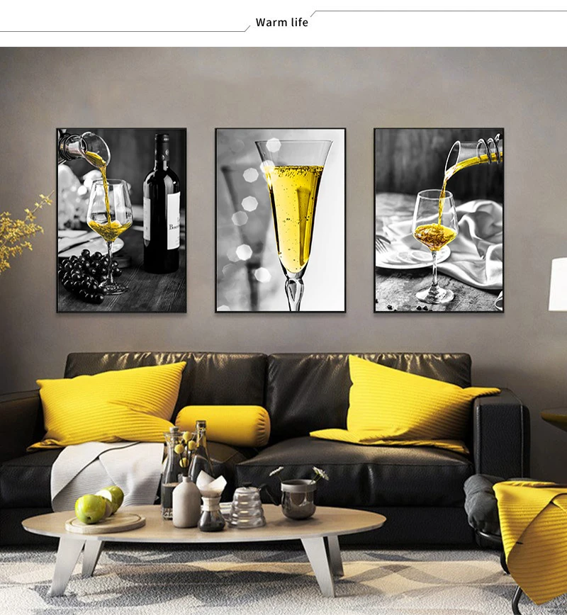 Желтое шампанское картина домашний декор Скандинавская Картина на холсте настенная Художественная печать чашка вина плакат художественная живопись для кухни гостиной