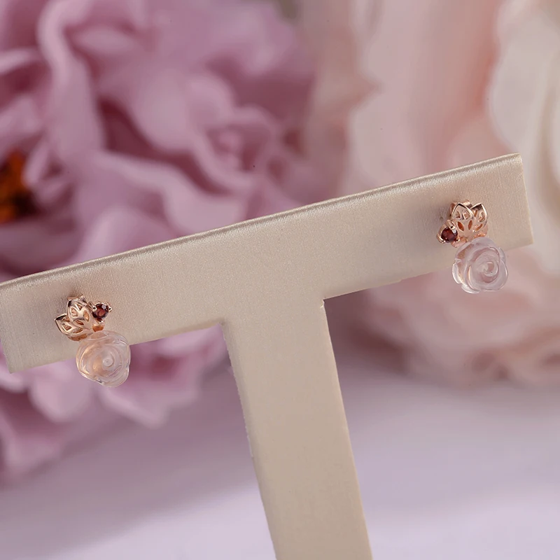 Fine Jewelry Stud Earrings For Women 100% 925 Silver Natural Rose Quartz Pink Flower Gemstone Romantic Ear Studs CCEI015 | Украшения и