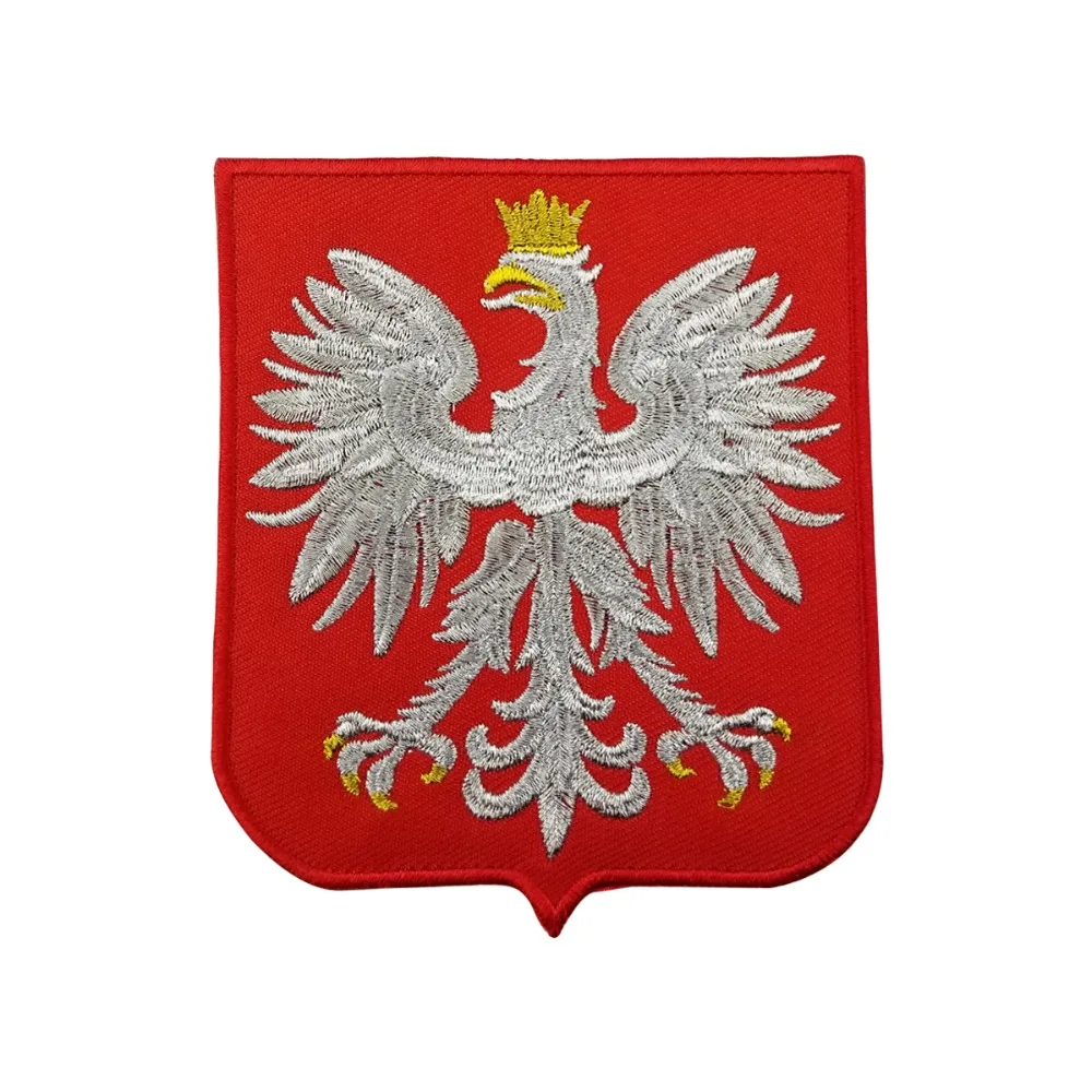 The National Emblem of Poland Patches Iron On Front Biker Vest Embroidered Patch Red twill fabric Free Shipping DIY Customized (1)