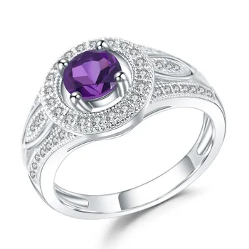 

GEM'S BALLET 100% 925 Sterling Silver Vintage Ring 0.81Ct Round Natural Amethyst Gemstone Wedding Rings For Women Fine Jewelry