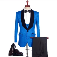 3 предмета черный бархат шаль нагрудные Жених Смокинги друзей жениха Красный/белый/черный/королевский синий жаккард смокинг Лучший мужской костюм для мужчин блейзер