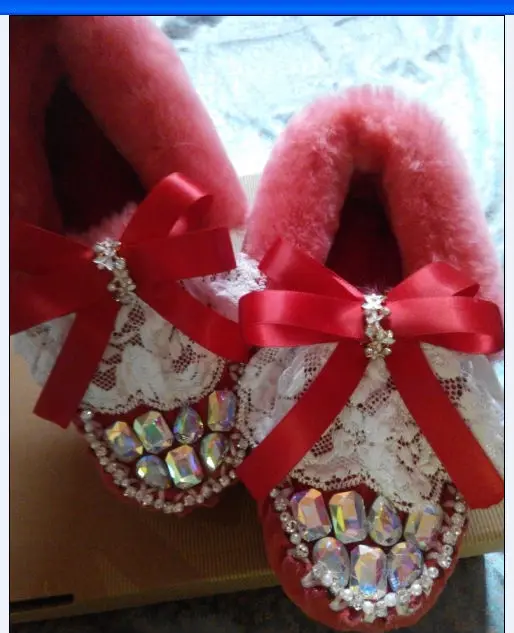 

2014 new flat shoes Peas thick red Sheepskin shoes new shoes