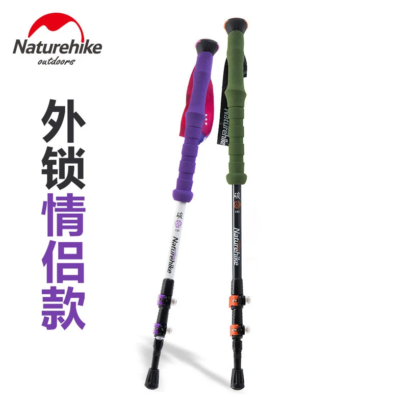 Naturehike exterior Superlight modelo de aleación de fibra de carbono palos de 3 secciones bastones ajustables para caminar Trekking Alpenstock