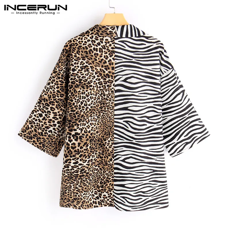 INCERUN, мужская рубашка с коротким рукавом, с леопардовым принтом, с отворотом на шее, уличная одежда, из кусков, крутая Модная рубашка для мужчин, Camisa S-5XL