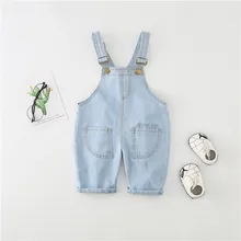 Комбинезон для мальчиков и девочек из хлопка, застегивающиеся на пуговицы летняя одежда для малышей, джинсовые комбинезоны, шорты детские брюки От 1 до 5 лет; Детский комбинезон Новинка