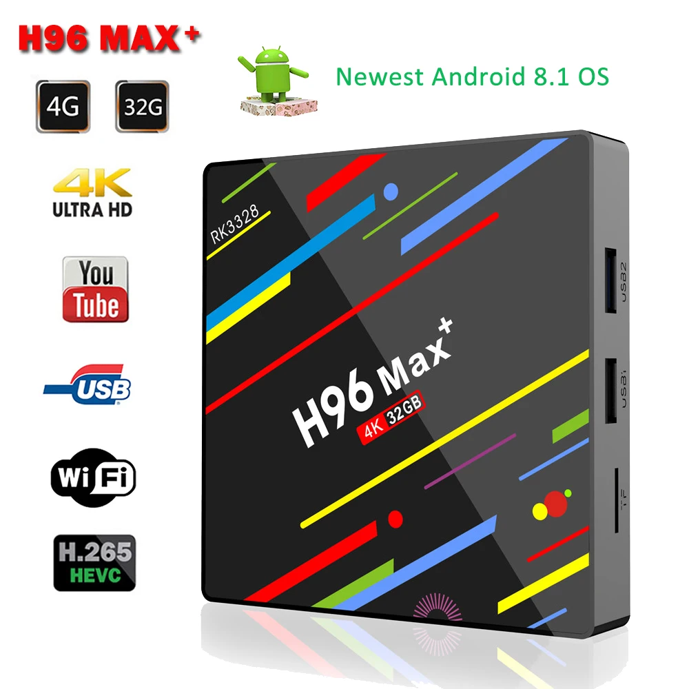 

Newest Android 8.1 H96 Max+ RK3328 Quad-Core 64bit 4GB 32GB 4K HD 2.4G/5G Wifi H.265 USB 3.0 Neflix Youtube Google Media Player