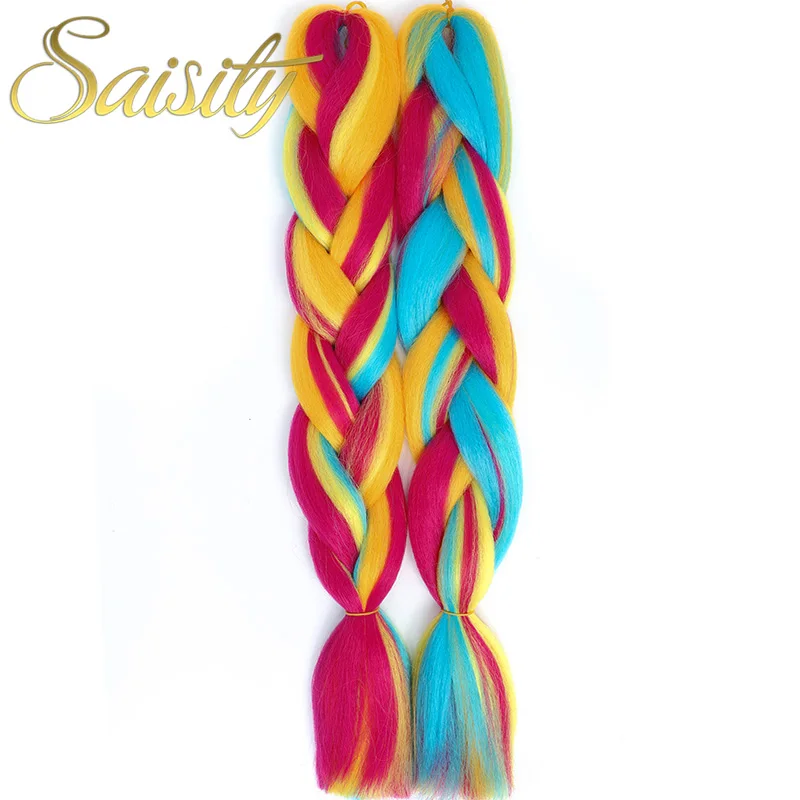 Saisity Synthetic Crochet Hair Extensions Jumbo Braids Purple Pink Blue Red Blend Color Braiding Hair - Цвет: Жук