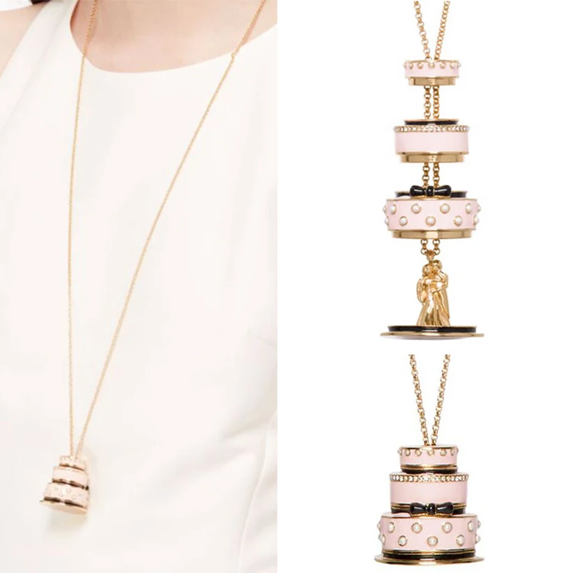 Comprar Juicy Grape Lovers dije en forma de tarta cadena larga collar gargantilla de moda joyería Bijoux Femme Bijuteria regalos para mujeres cadena dorada