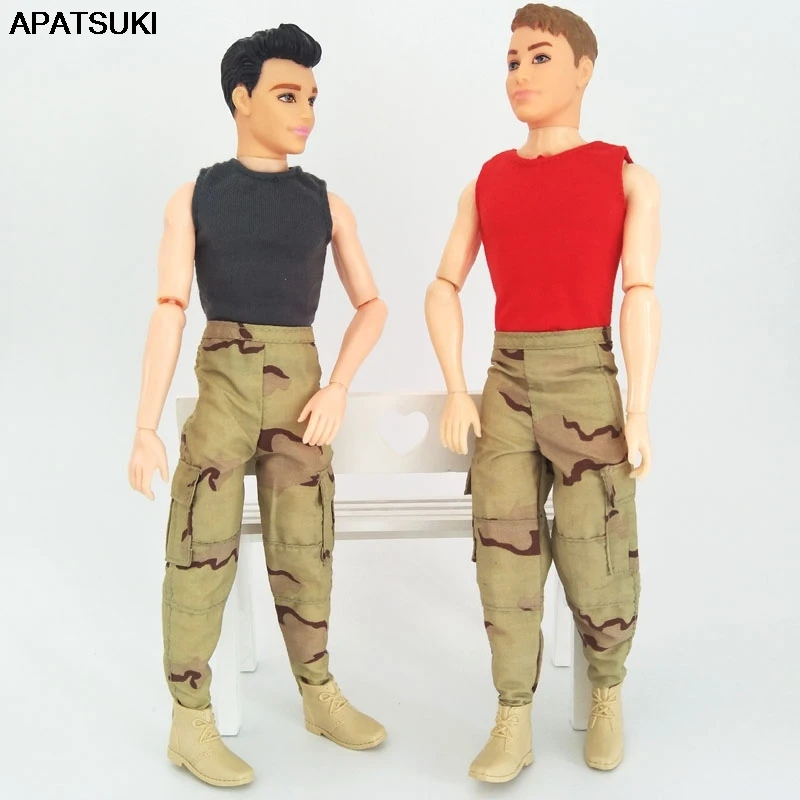 1set 1//6 Boy Ken Doll Clothes Painted Flower Shirt /& Black Pants Trousers Kids