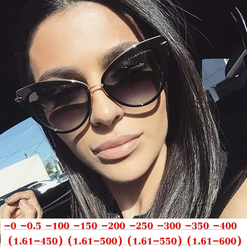 

MINCL/ Custom Made Myopia Minus Prescription Polarized Lens Simple Frame Color Fashion Women Cat Polarized Sunlasses -1 TO -6 NX