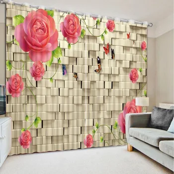 

Flowers print Chinese Customized 3D Blackout Curtains Living Room Bedroom Hotel Window pink curtains rose curtain