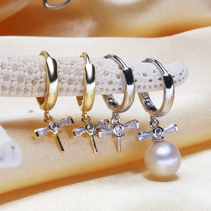 

2 Color 925 Sterling Silver Pearl Earrings Fashion Drop Earrings Findings Jewelry Parts Fittings Women's Accessories