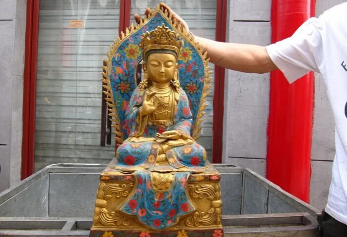 

Collectible bronze S2466 Large Tibet Bronze Copper cloisonne Bodhisattva Kwan-Yin Guan Yin Buddha Statue (B0328)