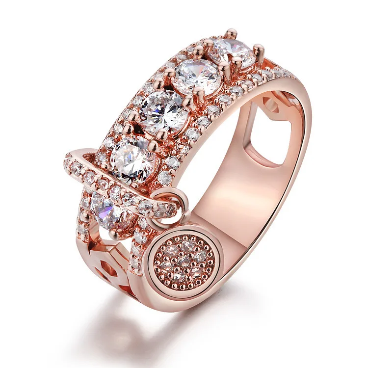 KMVEXO роскошное белое циркониевое обручальное кольцо с кристаллами винтажное розовое золото заполненное обручальное кольцо для женщин модное ювелирное изделие Новинка