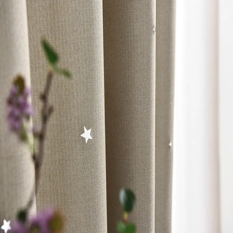 Современные оконные занавески со звездами для гостиной, качественные занавески для спальни, занавески для кухни s224& 30 - Цвет: beige cloth