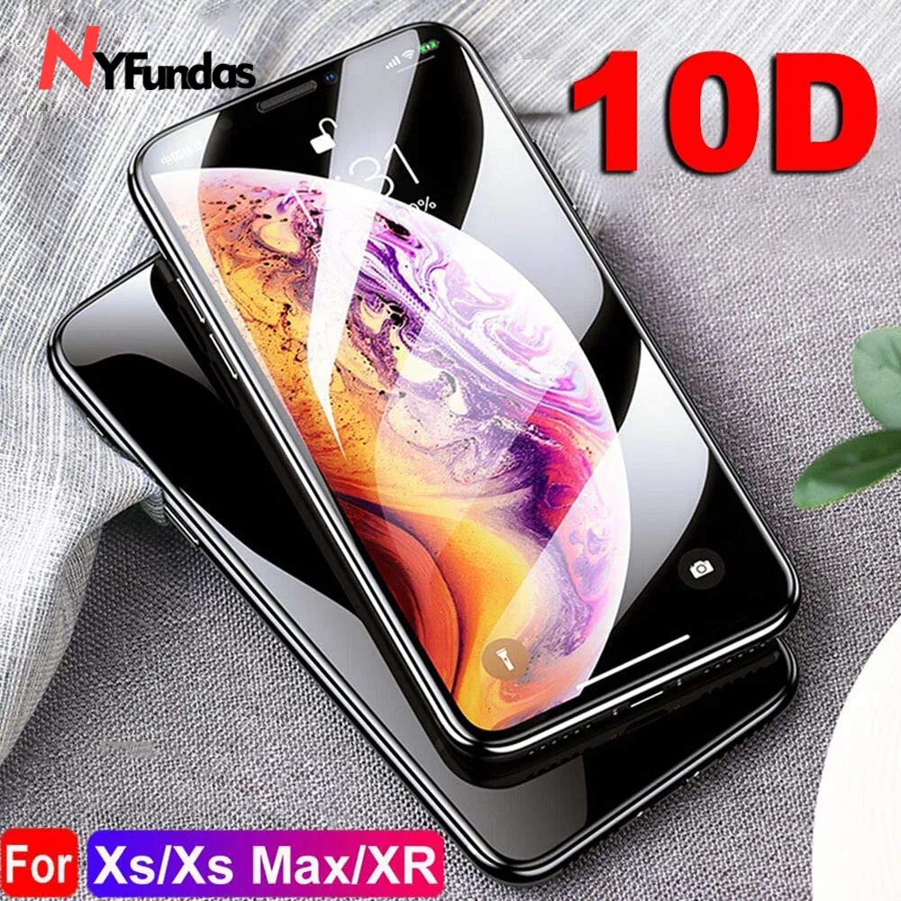 

NYFundas 10D tempered glass for iphone XS MAX XR X screen protector full coverage 9h hardless for iphone 8plus 7 8 6 6s plus 10