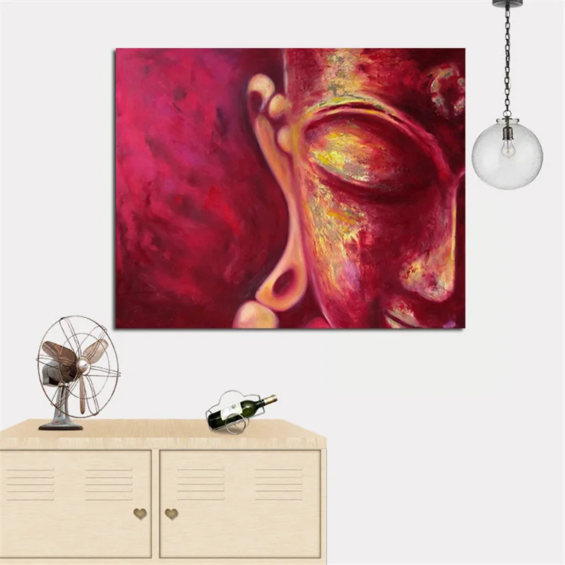 

Big Size Red Buddha Face Fengshui Canvas Painting On Canvas for Buddhism Poster Wall Art Picture Living Room Home Decor
