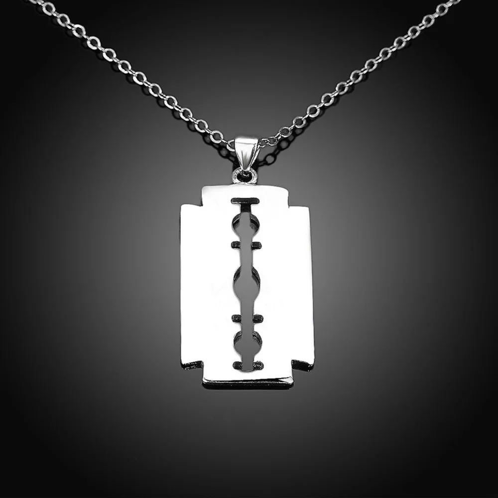 No Fade Stainless Steel Razor Blades Pendant Necklaces Men Jewelry