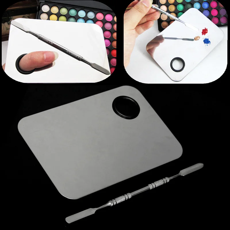 

Good Makeup Mixer Nail Art Polish Mixing Plate Foundation Eyeshadow Stainless Steel Palette with Spatula Rod Tool HS11