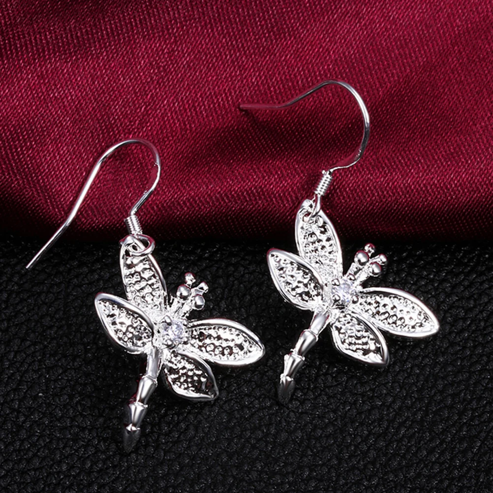 

1Pair Women Jewelry Dragonfly Earrings Dangle Drop Silver Plated Hook Drop Earrings Cute Crystal Summer Jewelry Wholesale