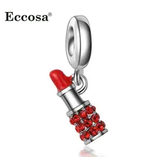 Eccosa Hot Sell Lipstick Nail Polish Bottle Crystal Charms Pendants DIY Jewelry Accessories Fit Pandora Bracelet Women Gifts