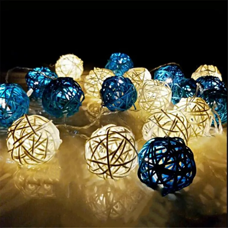 

1.5M 10 LED White Blue Rattan Ball Battery String Light Holiday Home Wedding Christmas Party Decor