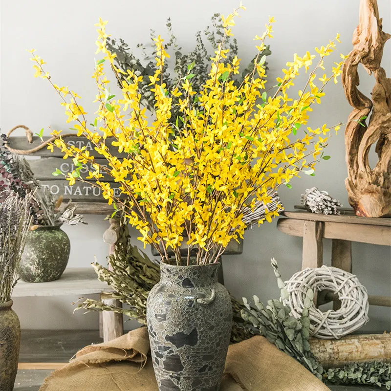 Flone European Artificial Flowers Simulation Flower Branch Winter Jasmine Silk Flower Plant Wedding Home Party Decor Floral (2)