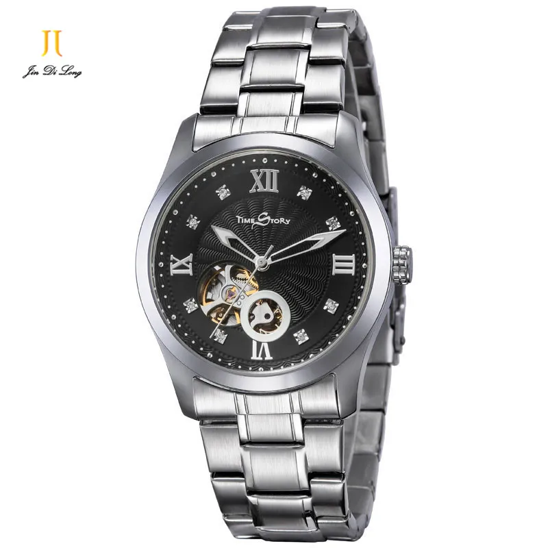 Brand Classic Fashion Business Casual Watch Men Automatic Watch Flywheel Hollow Out Clock Diamond Waterproof Wristwatch