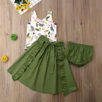 

3PCS Baby Girl Clothes Set Sleeveless T-shirt Tops Skirts Shorts Bowknot Summer Party Clothes Set Child