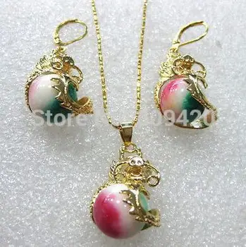 

fast p&p Wholesale FS65637>>>>12mm green/ dragon earring pendant set