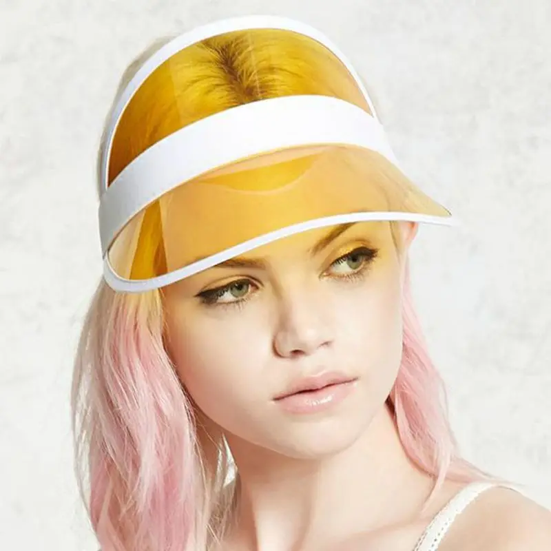 

Women Men Transparent PVC Plastic Sunshade Hat Frosted Sweet Candy Color Empty Open Top Sports Beach Sun Visor Cap