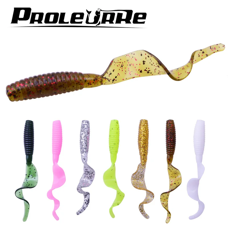 

Proleurre 10pcs/lot 2g 55mm Curly Tail Soft Lure Long Curly Tail grub Fishing Lure Artificial salty Soft Bait Fishing tackle