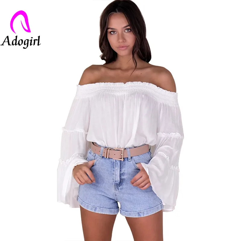 Adogirl slash neck белая Лоскутная рубашка с расклешенными рукавами с длинным рукавом с широким рукавом укороченный топ с завязками на шее